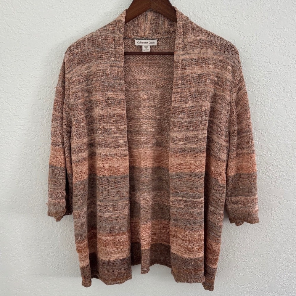 Coldwater Creek Linen Blend Open Front Knit Cardigan Women's Size 1X 16-18W Boho